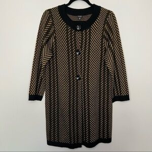 Women’s Rafaella black and gold chevron button front long duster sweater size M